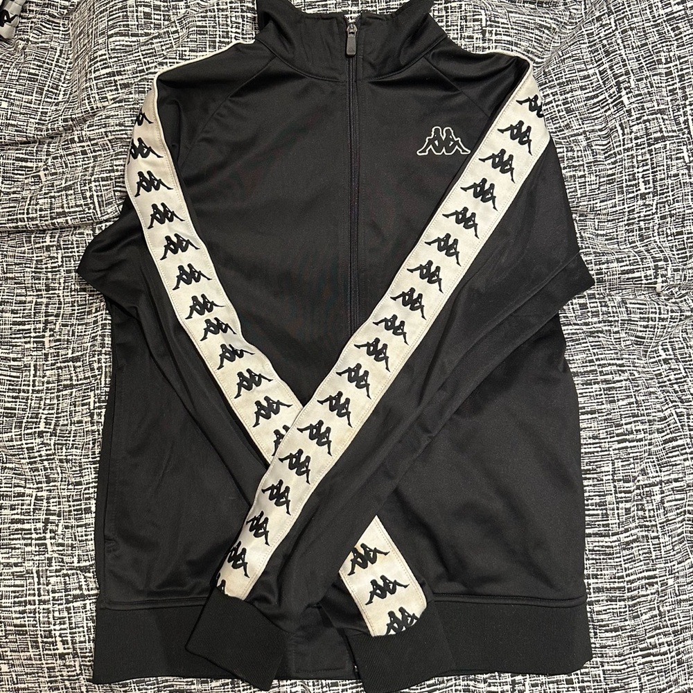 Kappa Men's Black and White Zip Up Sweater